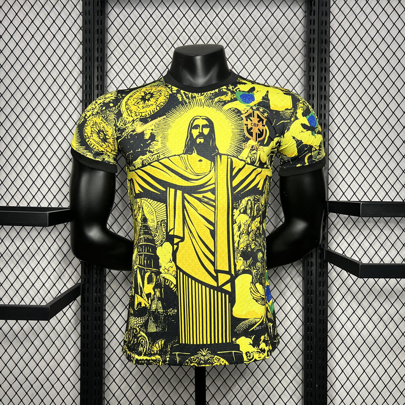 CAMISOLA BRASIL ESPECIAL EDITION JESUS CRISTO REDENTOR 2024 homem (VERSÃO JOGADOR) - AMARELO